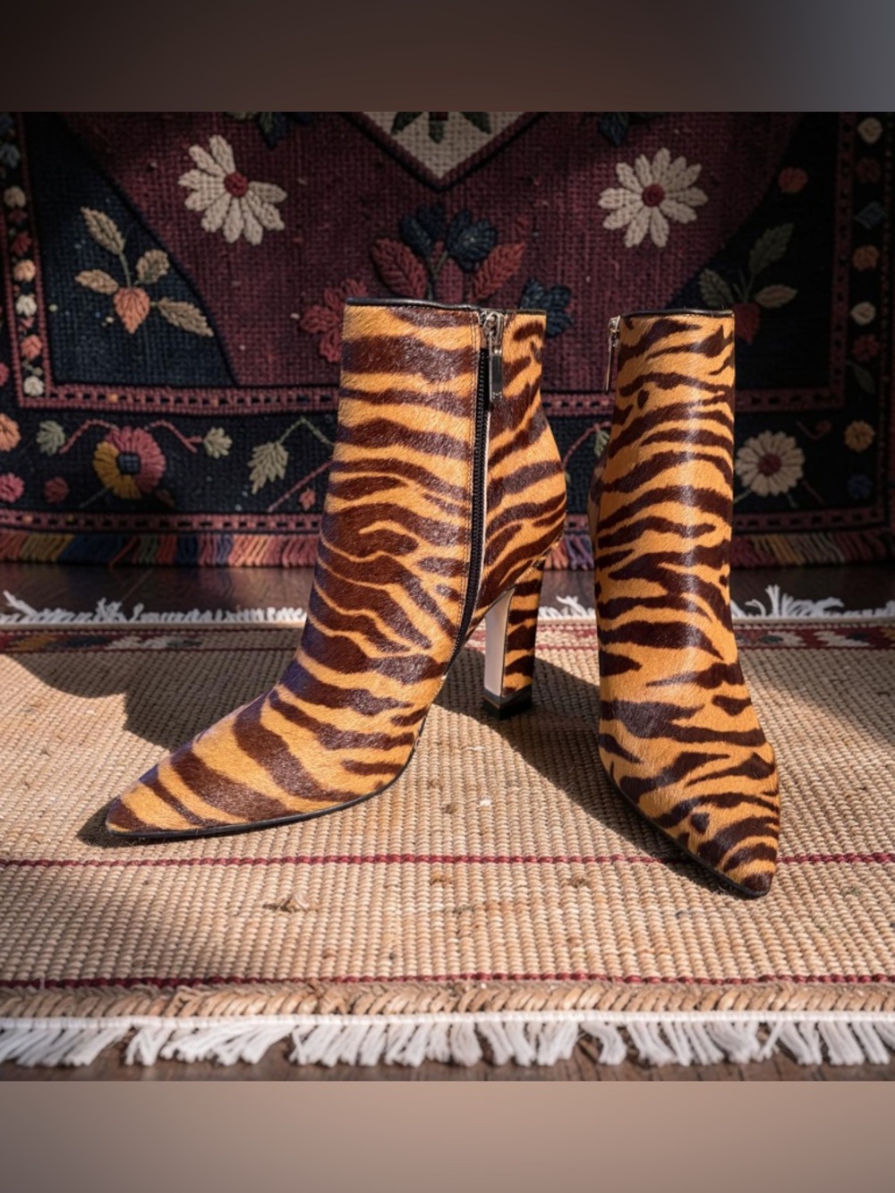 Marc Fisher NWT Sz 6.5 Stunning Fur Tiger-Print Pointed Toe Ankle Boots (SH344)